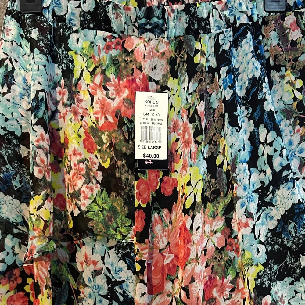 Zara Black Floral High-Low Chiffon Skirt with Multicolor Blooms - Picture 4 of 5